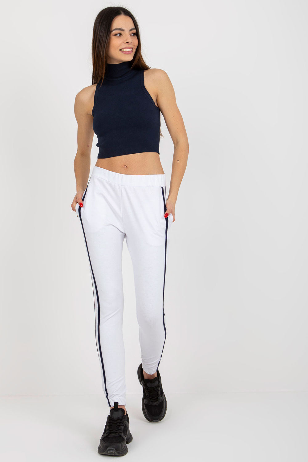 Rue Paris White Striped High Waisted Joggers