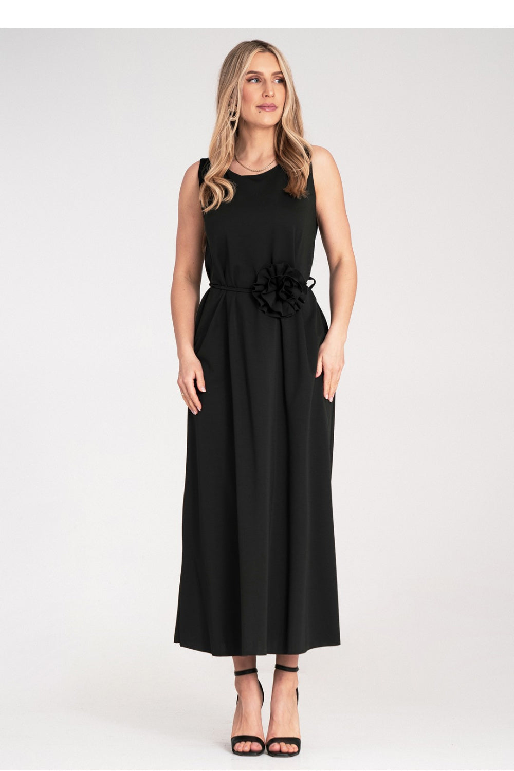 Figl Black Straight Maxi Flared Dress