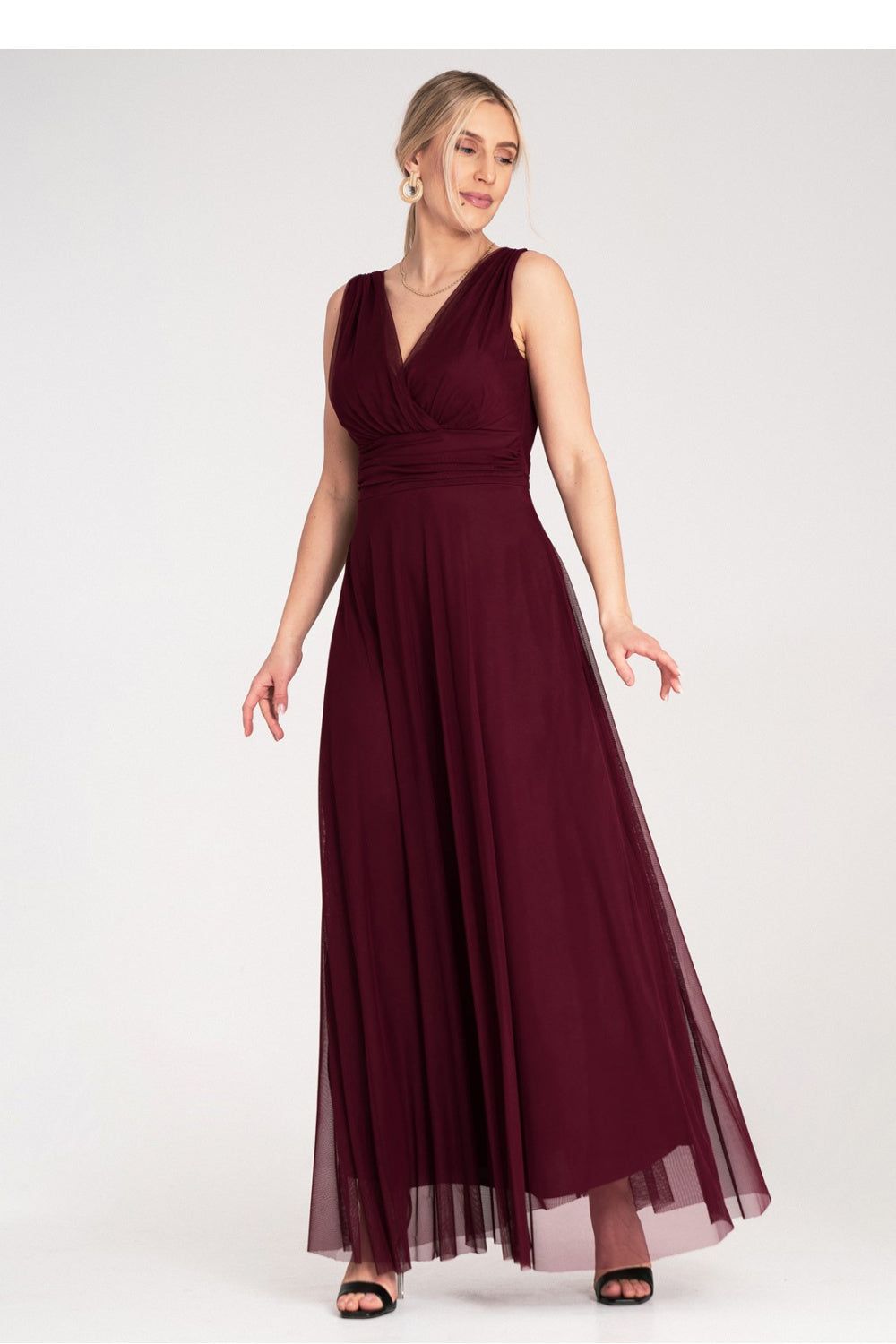 Figl Burgundy Maxi Wrap Cocktail Dress