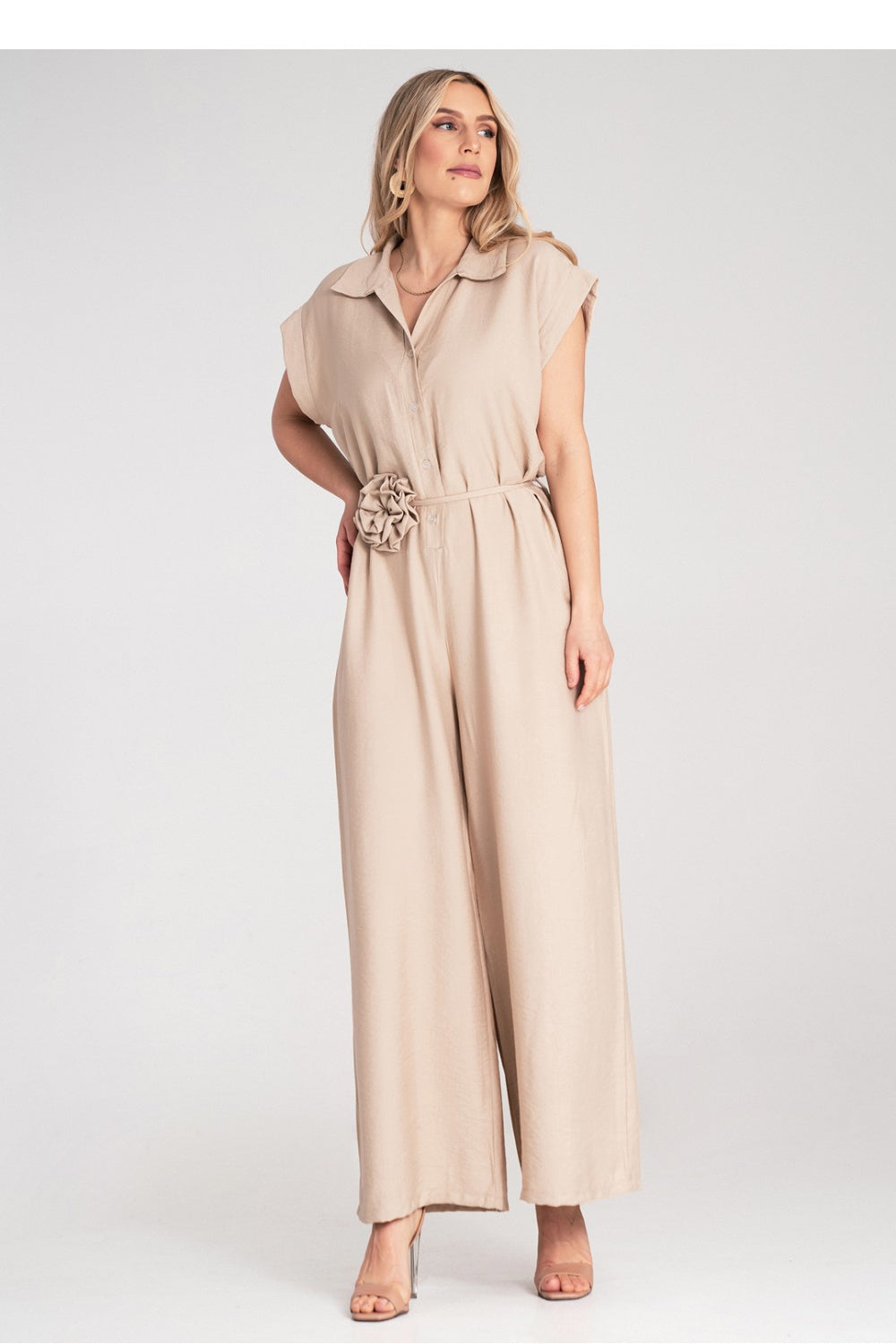 Figl Beige Floral Short Sleeve Jumpsuit - view 4