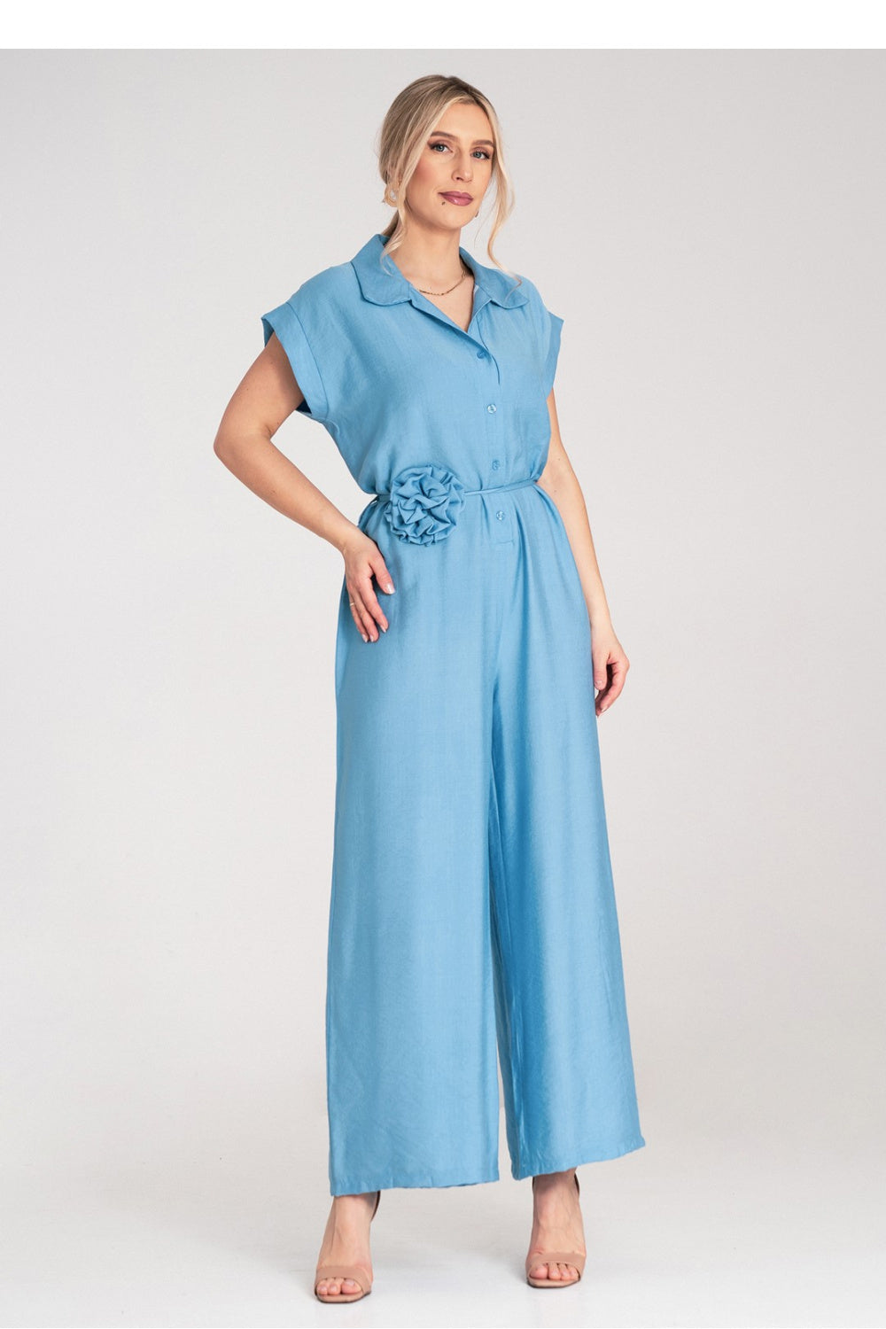 Figl Blue Floral Short Sleeve Jumpsuit