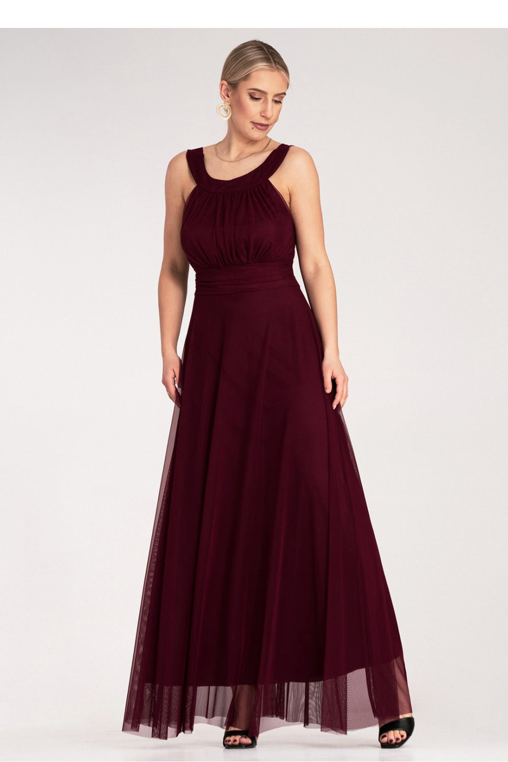 Figl Burgundy Draped Maxi Evening Dress