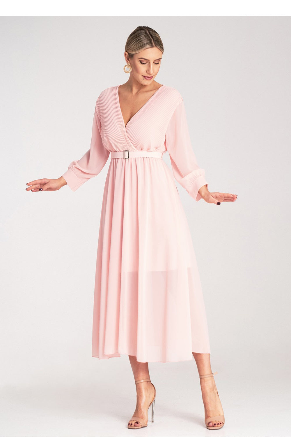Figl Pink Maxi Wrap Long Sleeve Cocktail Dress