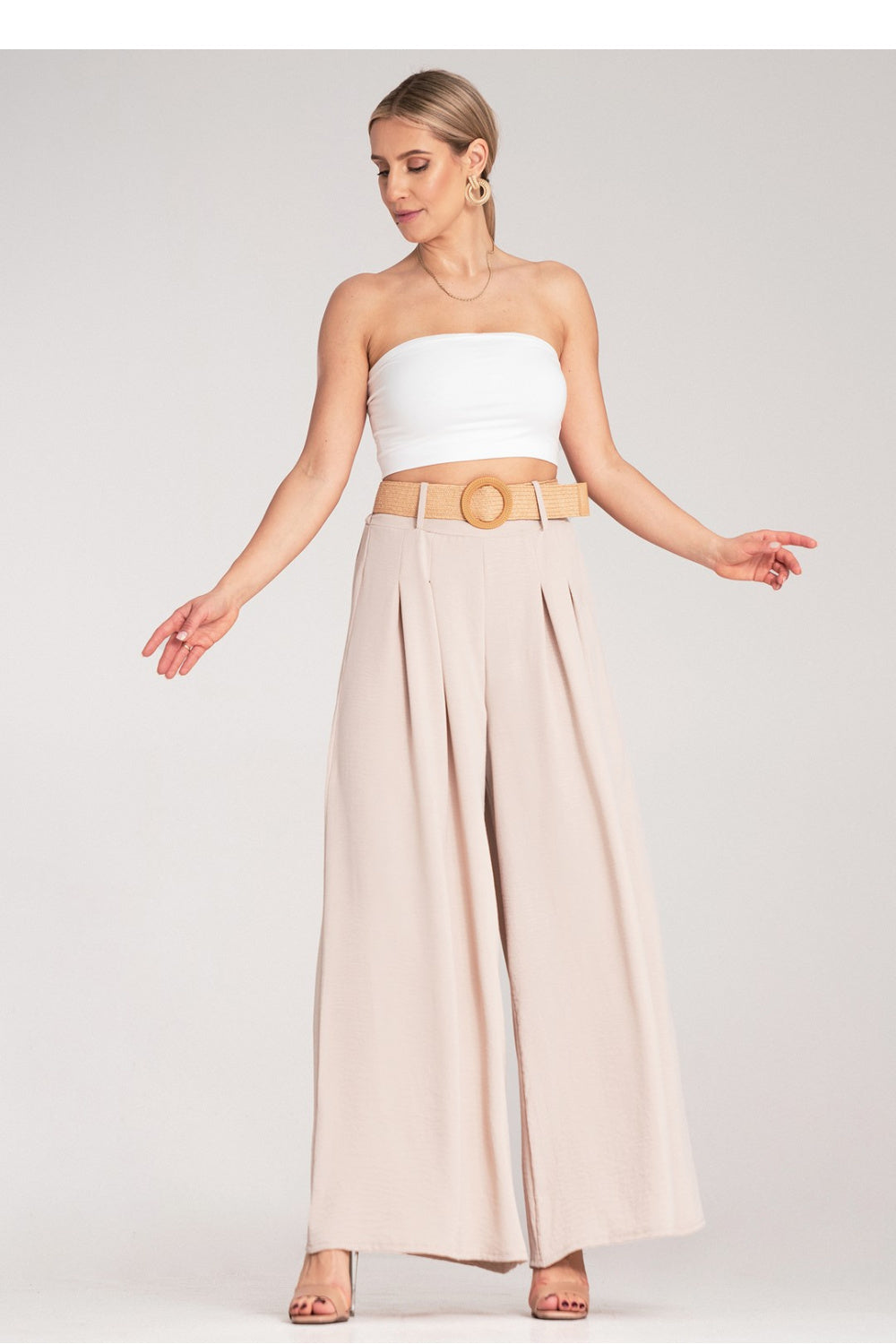 Figl Beige Pleated High Waisted Trousers - view 2