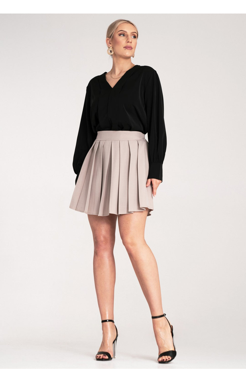 Figl Beige Pleated Mini Skirt