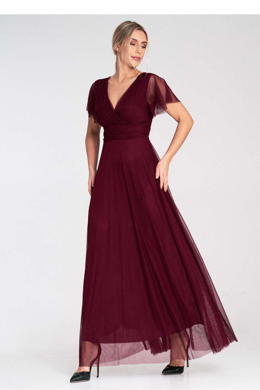 Figl Burgundy Mesh Flared Maxi Dress - view 2