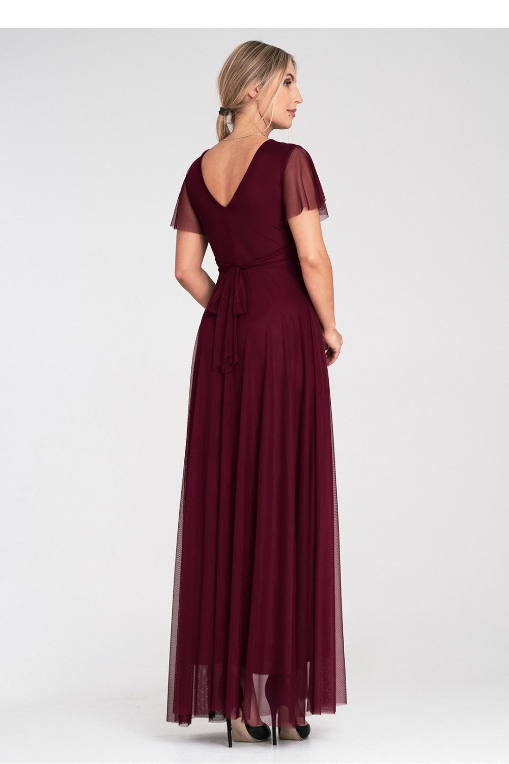 Figl Burgundy Mesh Flared Maxi Dress - view 3