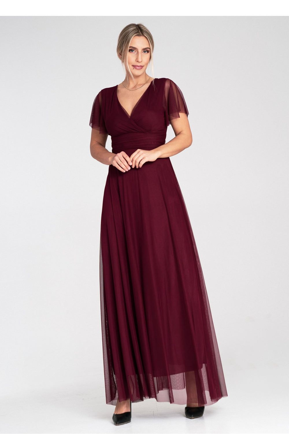 Figl Burgundy Mesh Flared Maxi Dress - view 4