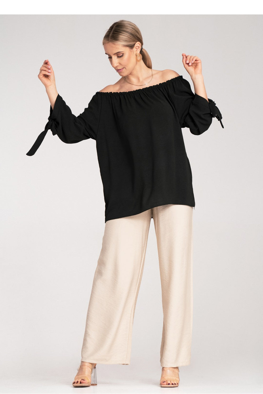 Figl Black Draped Blouse - view 2