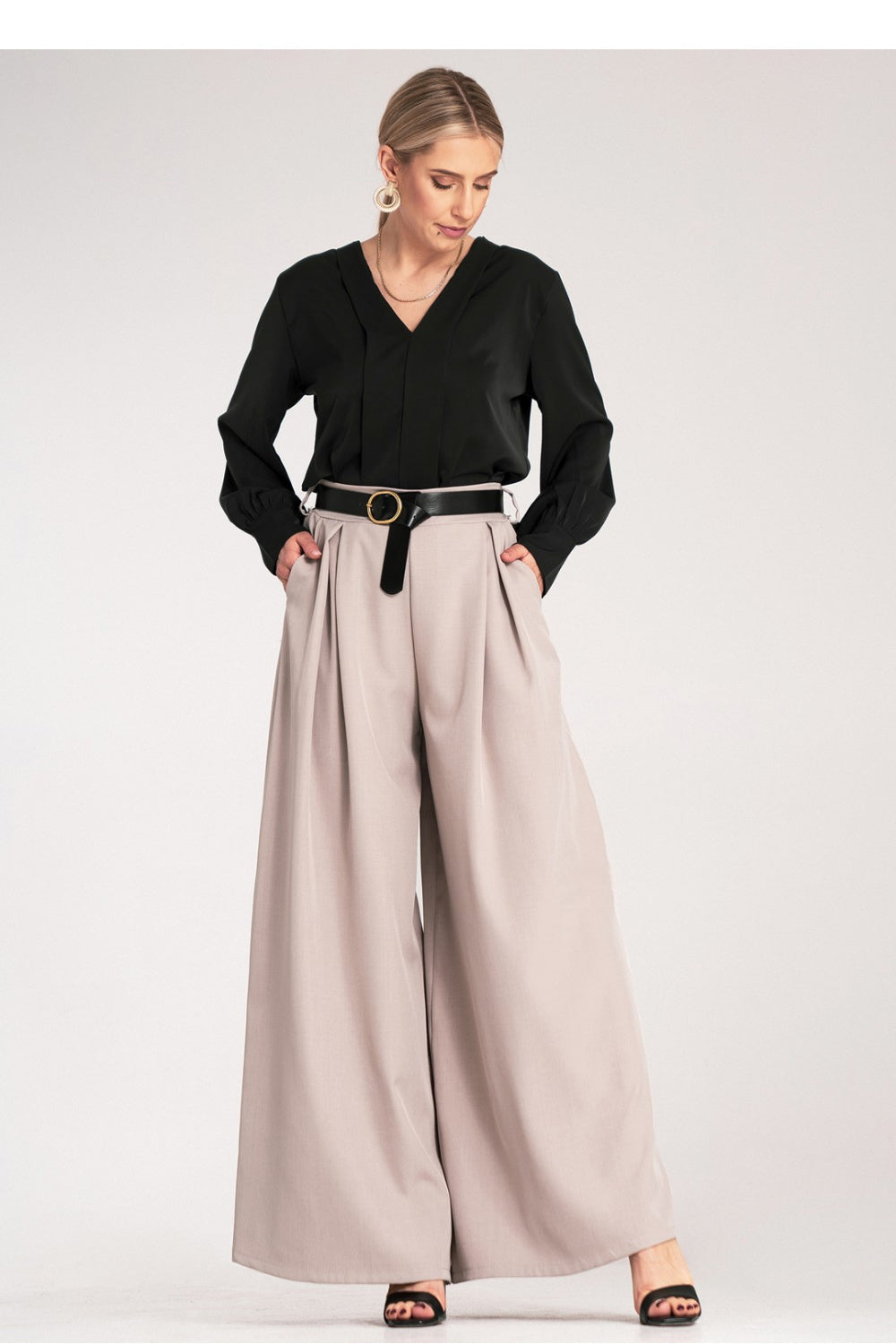 Figl Beige Wide Leg High Waisted Trousers - view 4