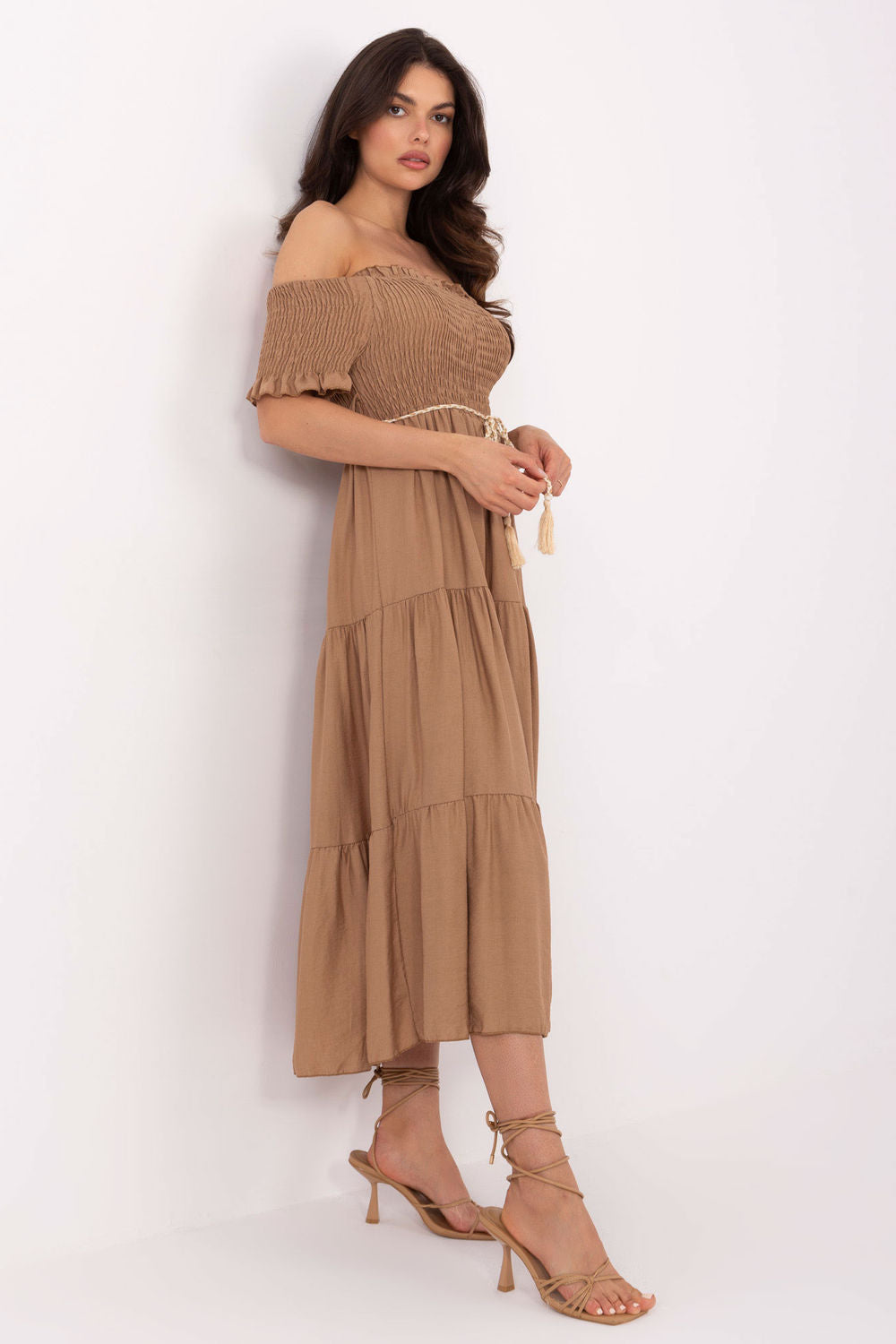 Italy Moda Camel Midi Flared Dress - view 2