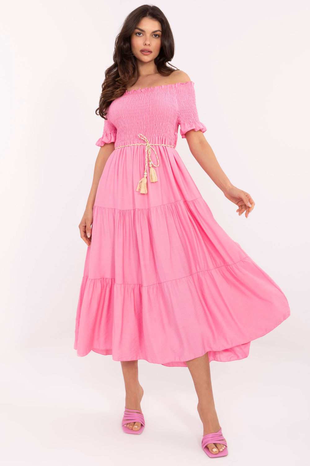 Italy Moda Pink Midi Flared Dress