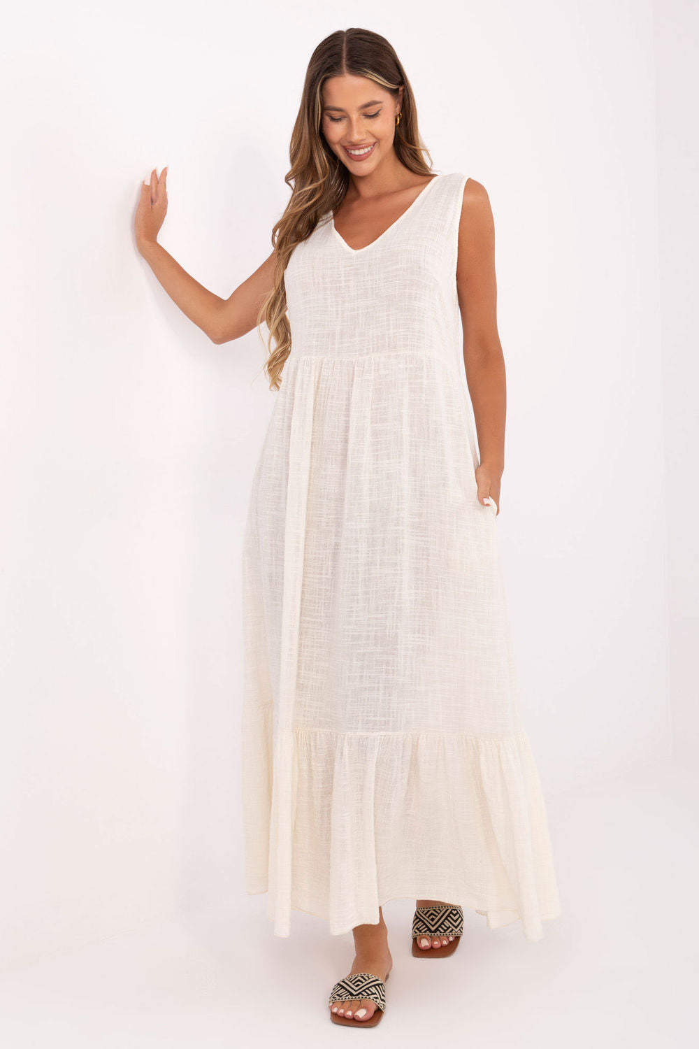 Och Bella Light Beige Flared Dress