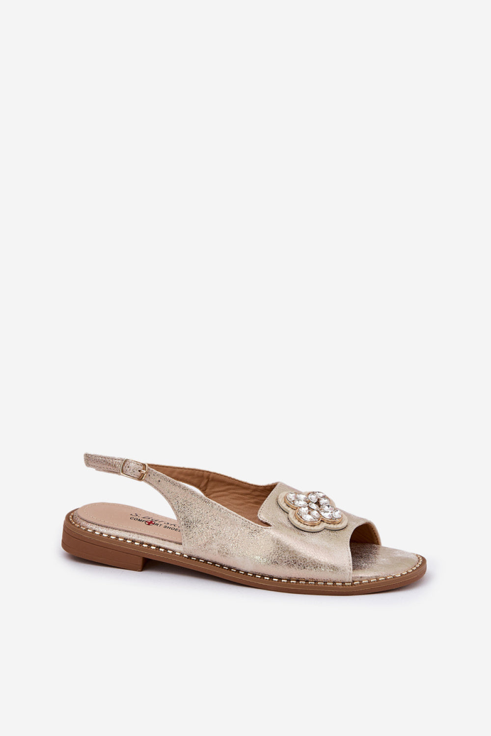 Step In Style Gold Faux Leather Flat Sandals - view 2