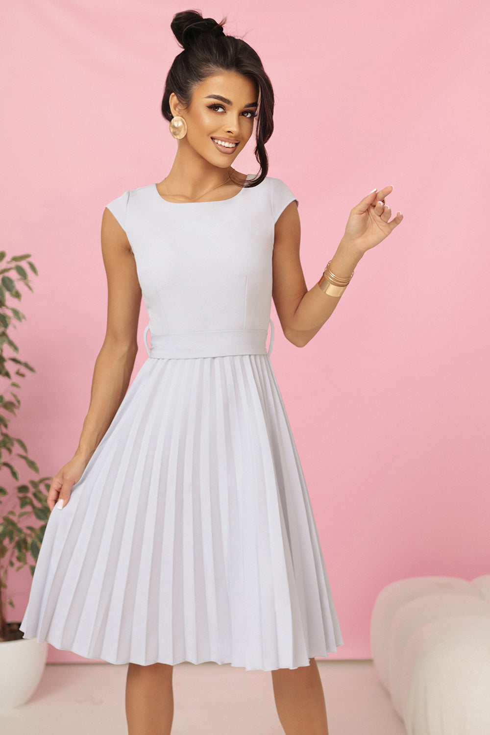 Numoco Grey Midi Pleated Dress