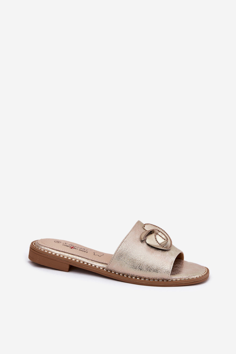 Step In Style Gold Faux Leather Flat Flip Flops - view 2