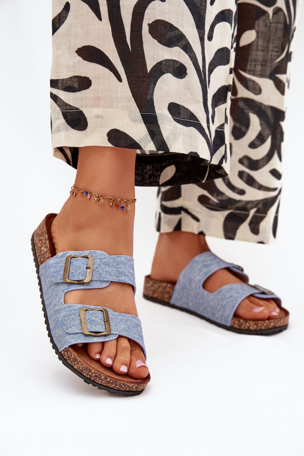 Step In Style Vesina Light Denim Blue Faux Suede Platform Flip Flops