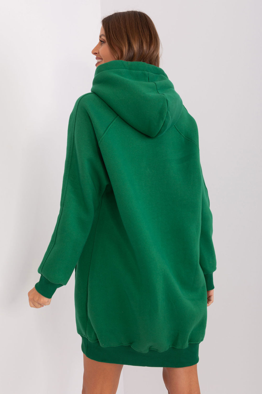 Ex Moda Dark Green Hooded Long Sleeve Cotton Sweatshirt - view 3