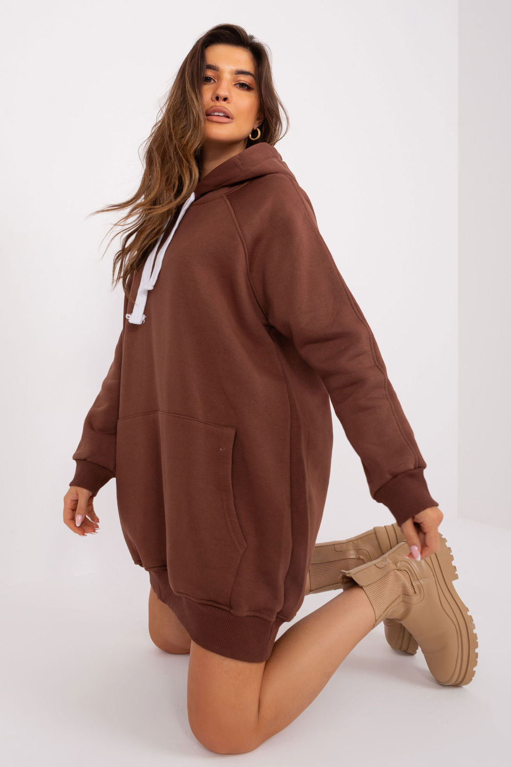 Ex Moda Brown Hooded Long Sleeve Cotton Sweatshirt - view 4