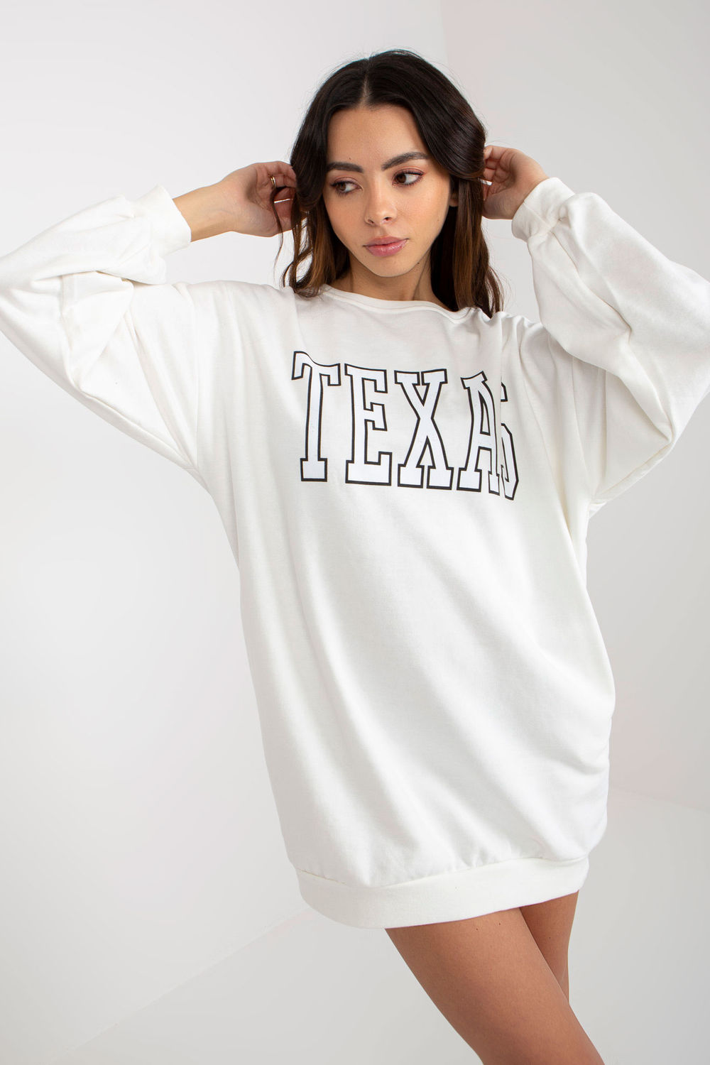 Ex Moda Ecru Ribbed Long Sleeve Cotton Sweatshirt