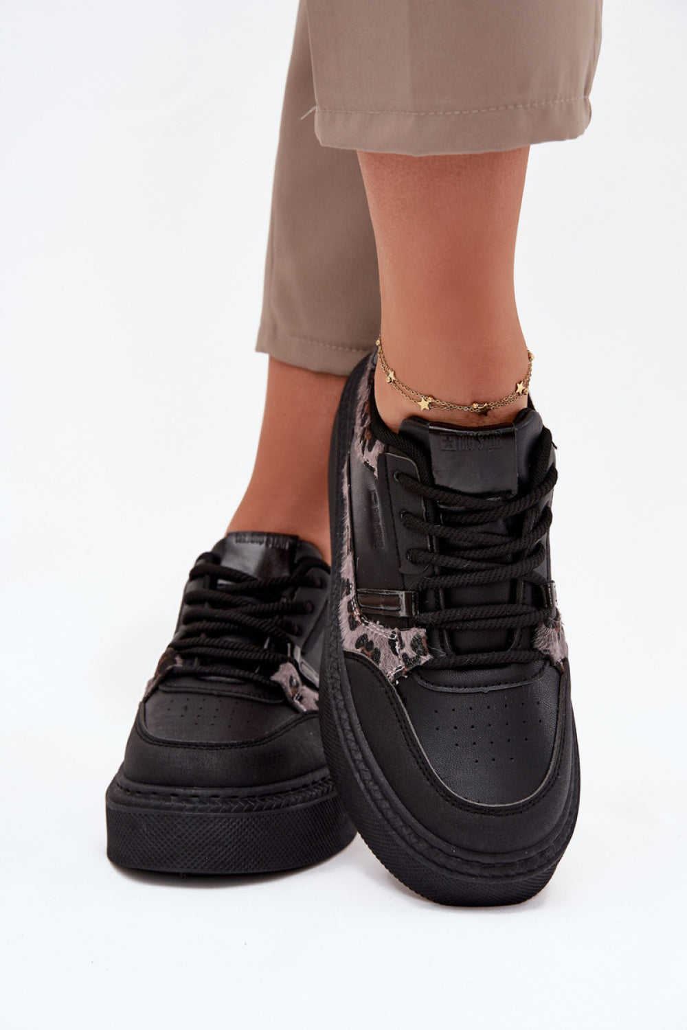 Step In Style Black Faux Leather Platform Trainers - view 3