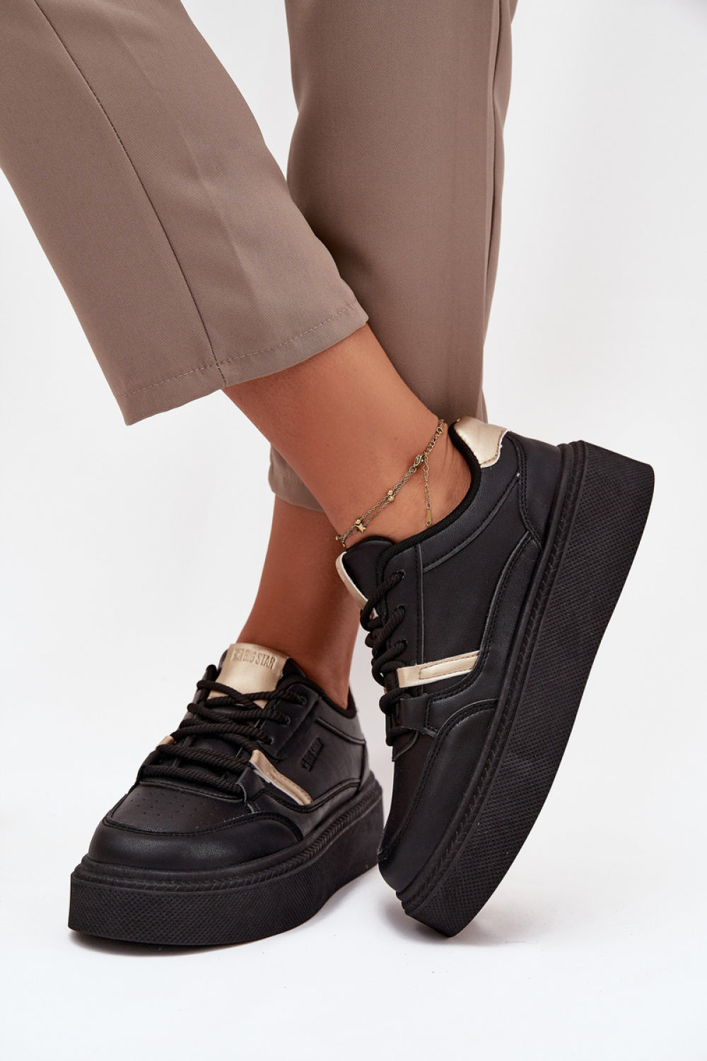 Step In Style Black Faux Leather Platform Trainers - view 3