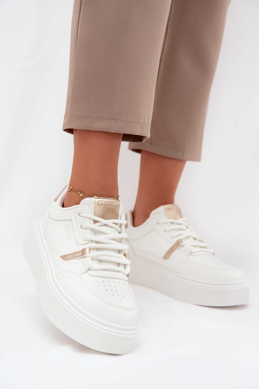 Step In Style White Faux Leather Platform Trainers
