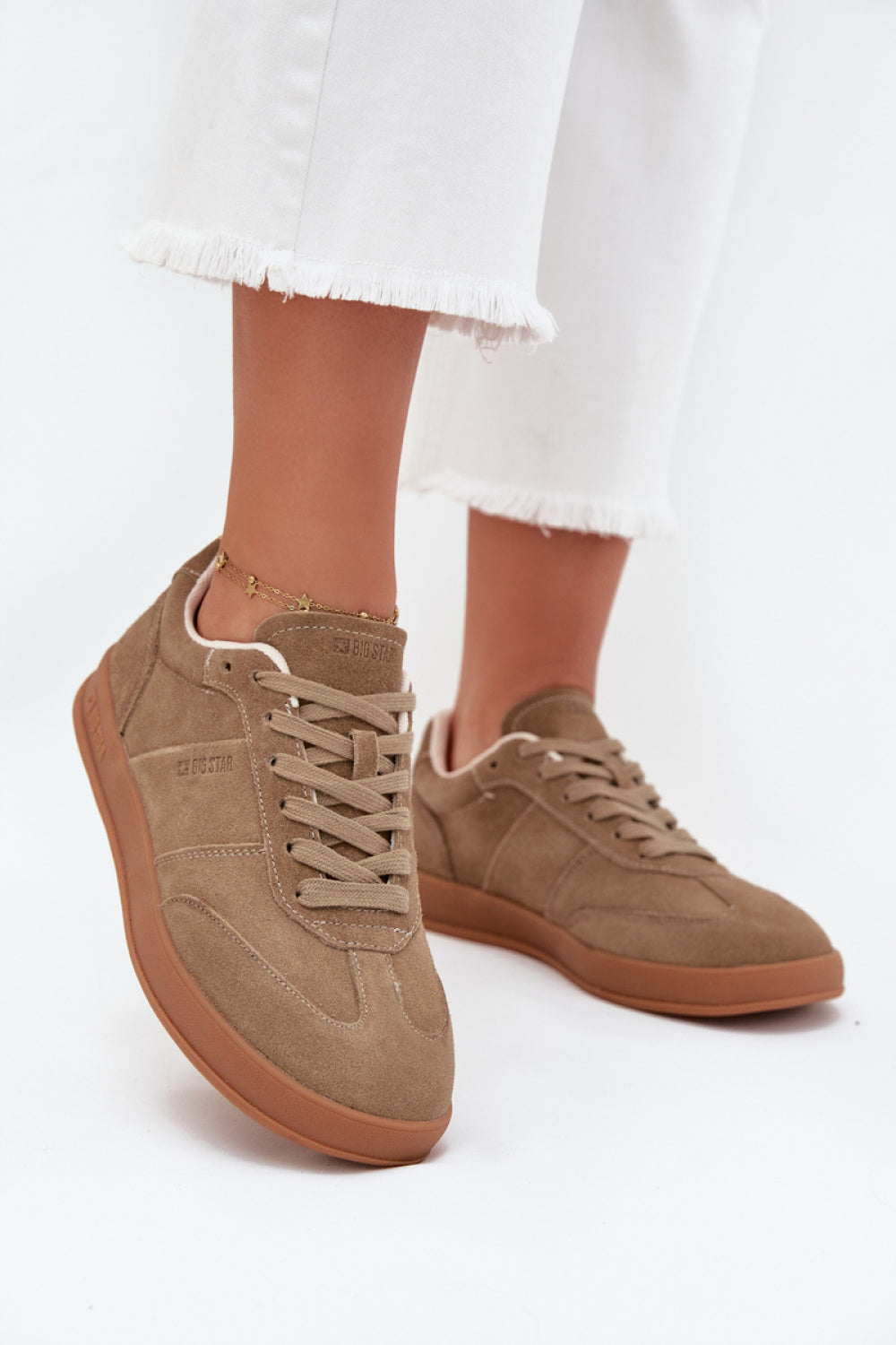 Step In Style Beige Suede Platform Trainers with Round Toe