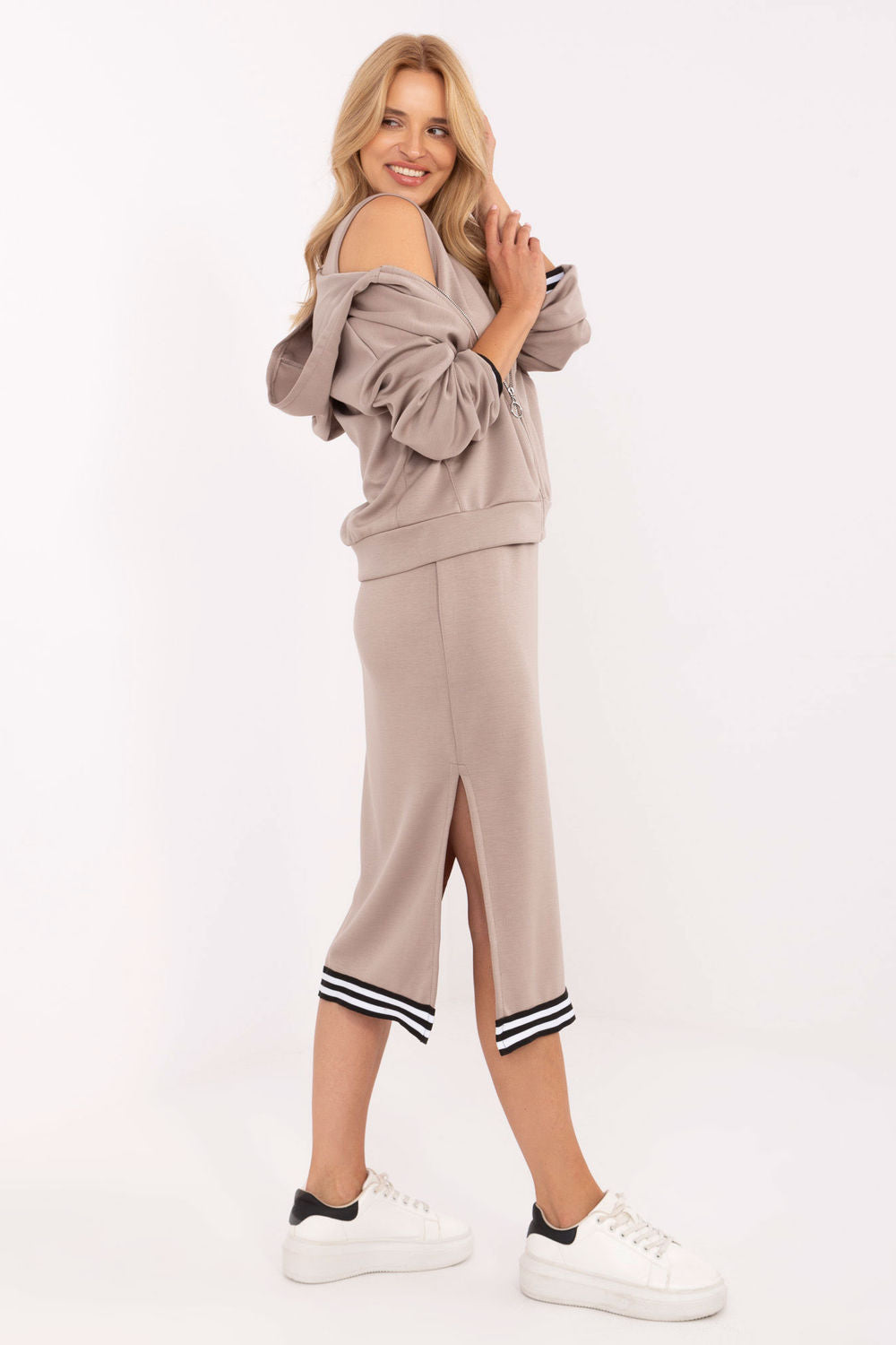 Rue Paris Dark Beige Midi Long Sleeve Dress Co-Ord Set - view 2