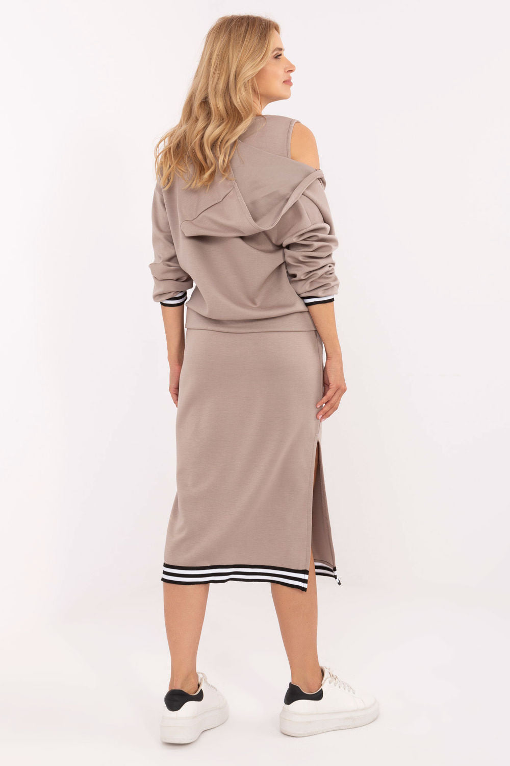 Rue Paris Dark Beige Midi Long Sleeve Dress Co-Ord Set - view 3
