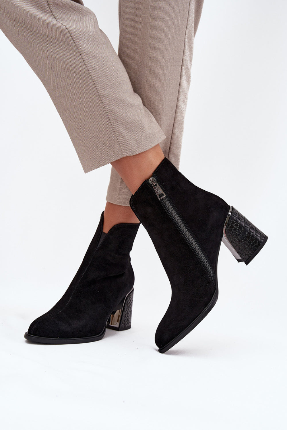 Step In Style Vinceza Black Suede Warm Lined Heeled Ankle Boots - view 3