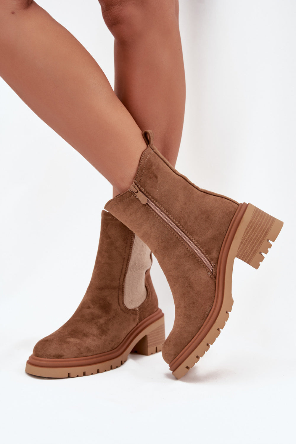 Step In Style Zoralia Dark Beige Faux Suede Block Heel Jodhpur Boots