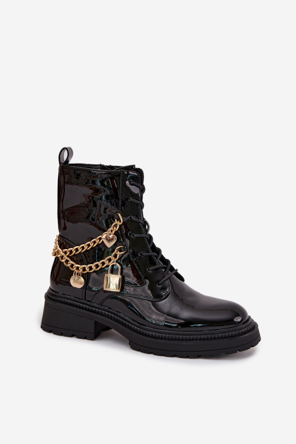 Step In Style Sarinae Black Faux Leather Lace Up Ankle Boots - view 2