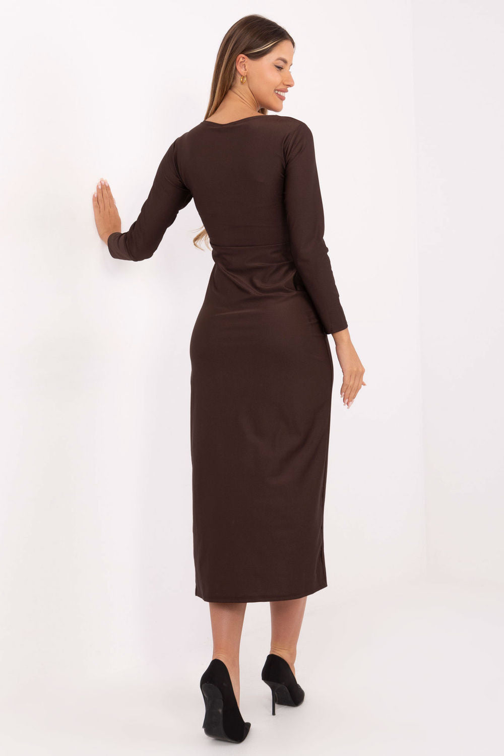 Italy Moda Dark Brown Midi Wrap Evening Dress - view 3