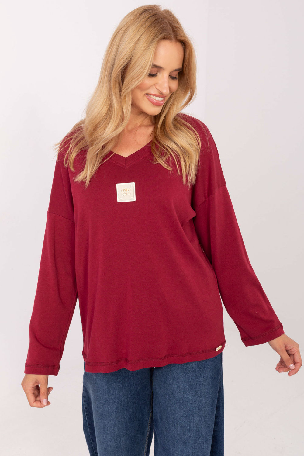 Relevance Burgundy V-Neck Long Sleeve Blouse