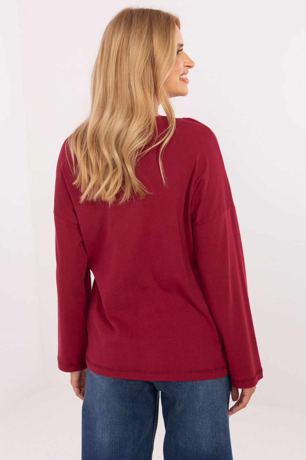 Relevance Burgundy V-Neck Long Sleeve Blouse - view 2