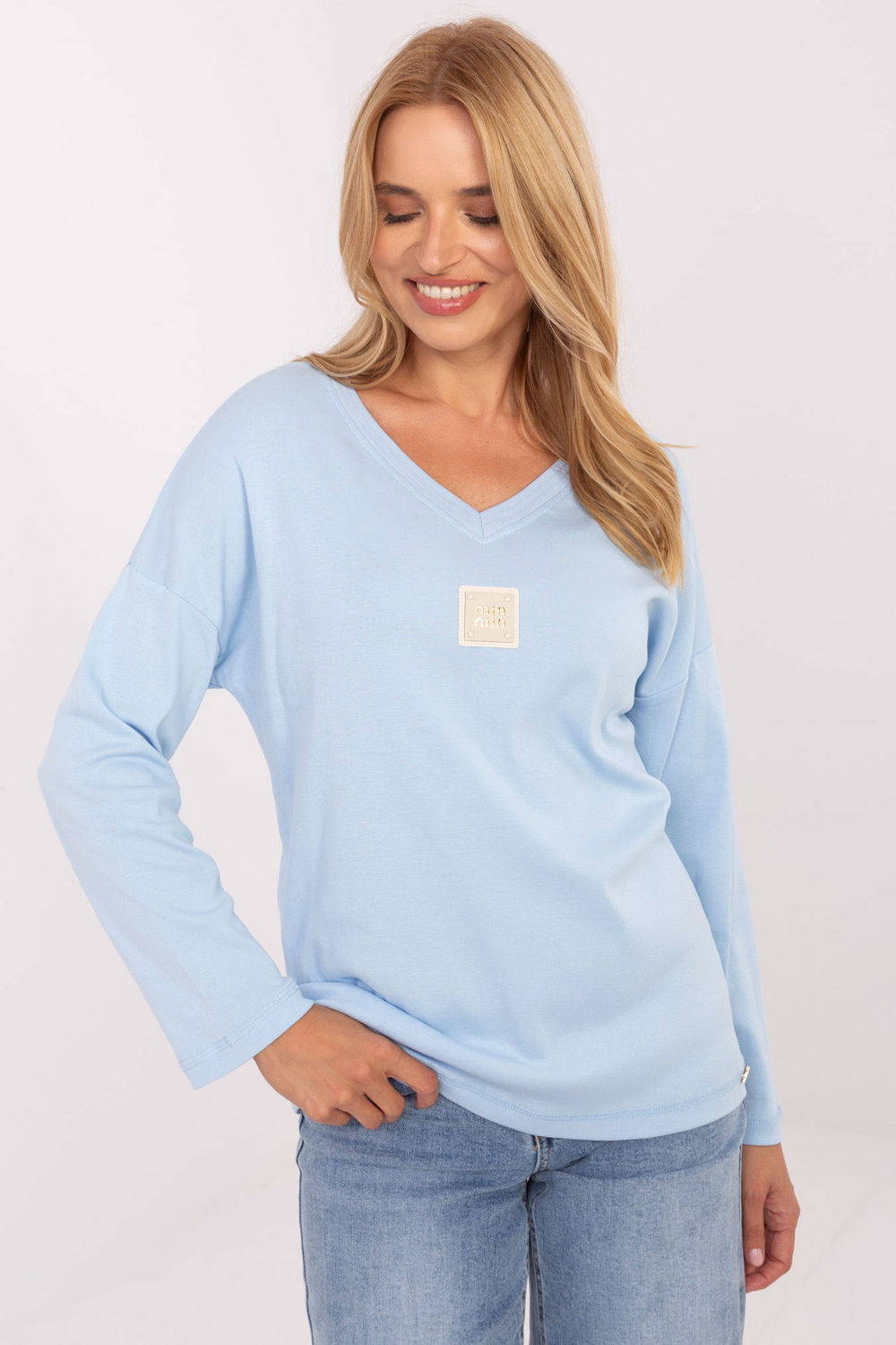 Relevance Light Blue V-Neck Long Sleeve Blouse