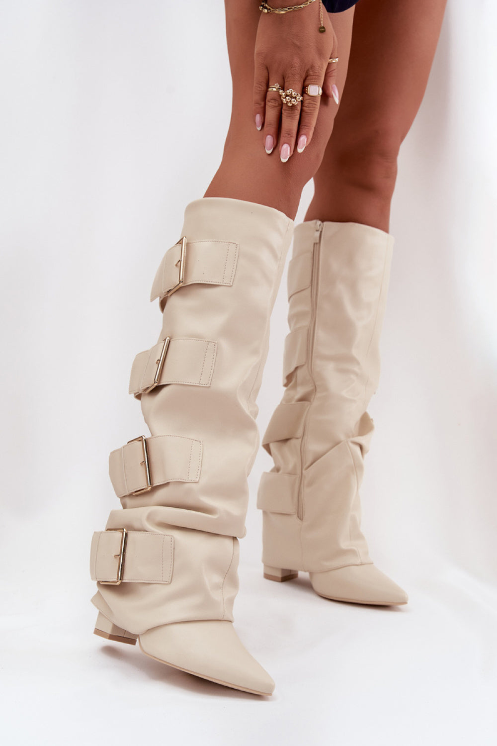 Step In Style Isavelle Light Beige Heeled Ankle Boots