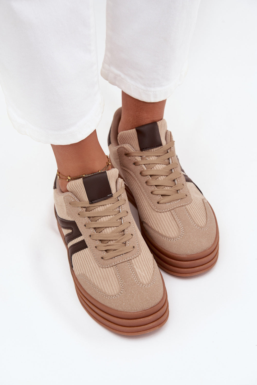 Step In Style Beige Faux Leather Platform Trainers - view 3