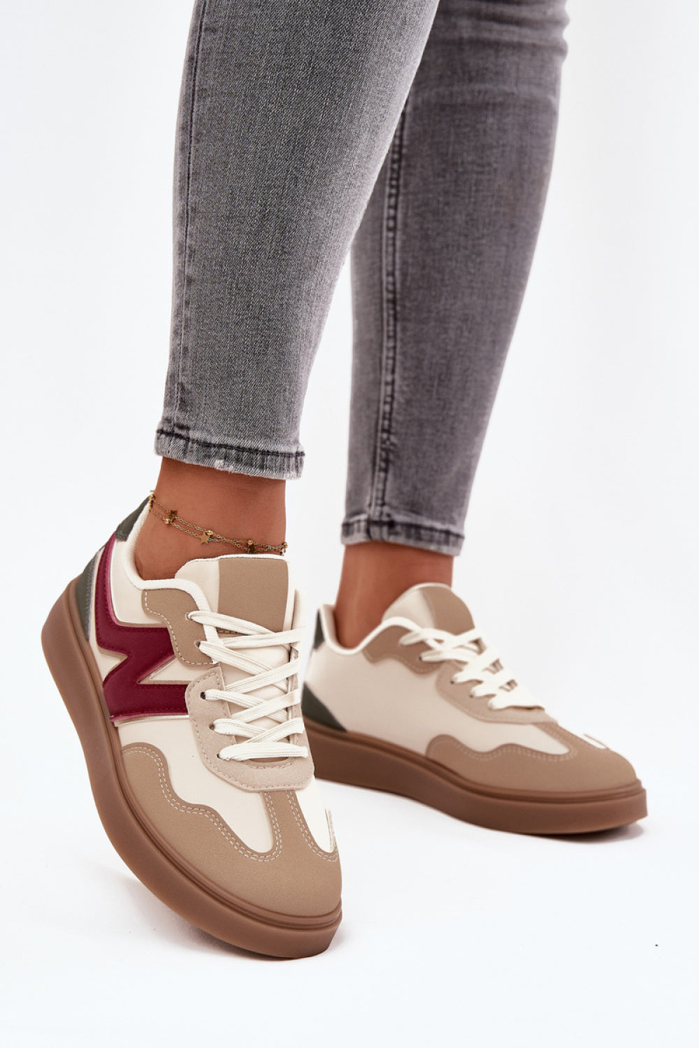 Step In Style Beige Faux Leather Trainers - view 3