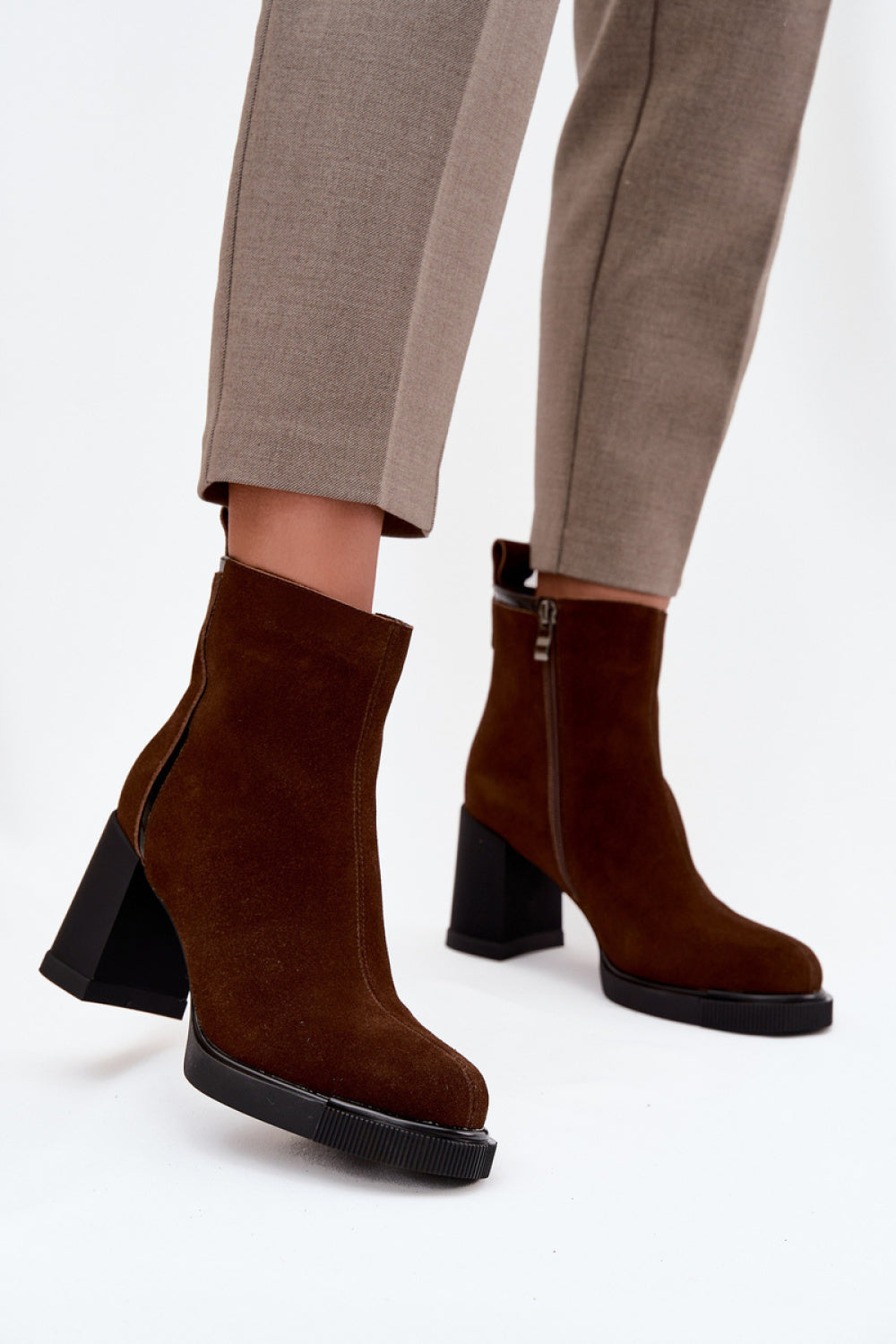 Step In Style Vinceza Brown Suede Warm Lined Heeled Ankle Boots