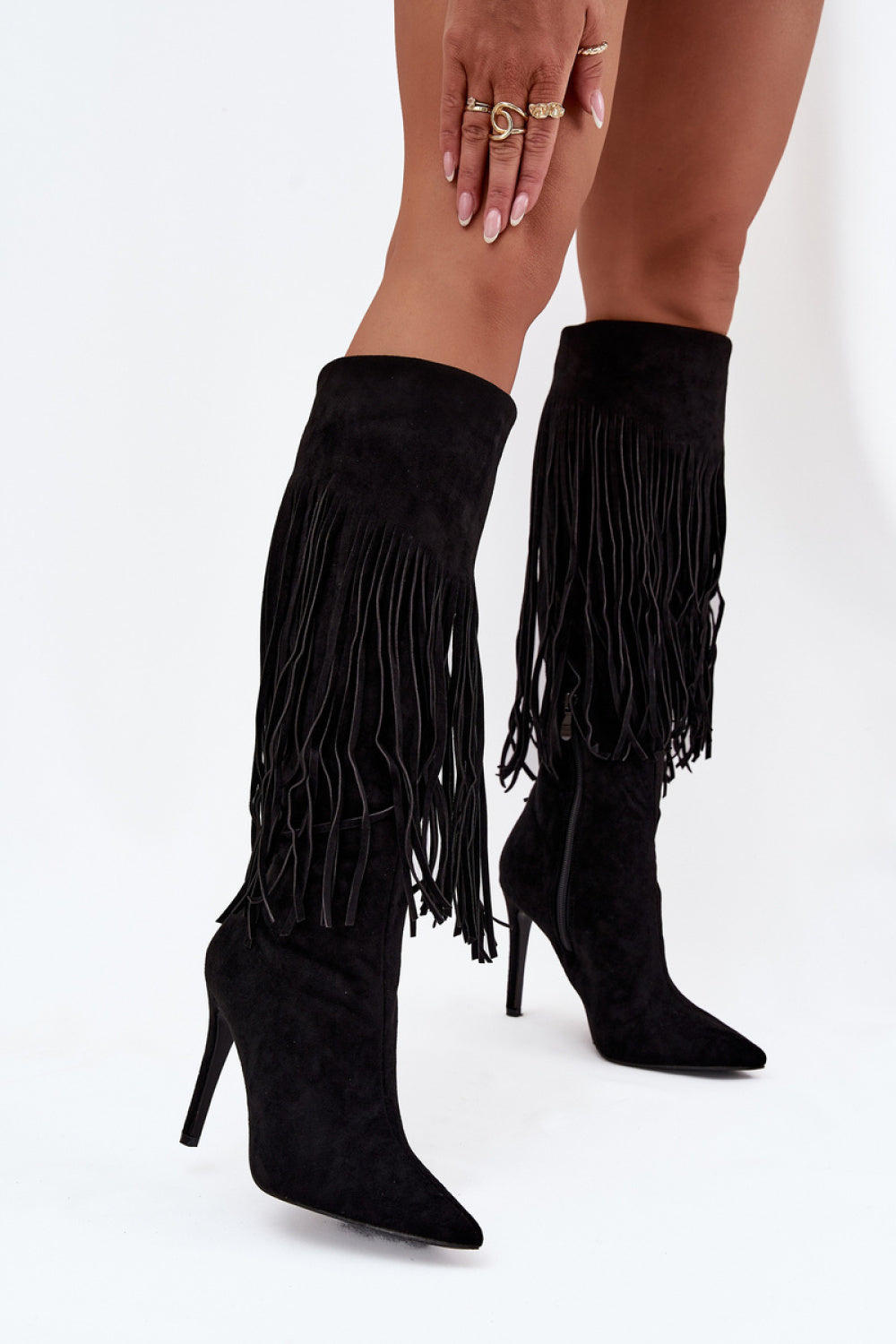 Step In Style Isalune Black Faux Suede Stiletto Heeled Ankle Boots