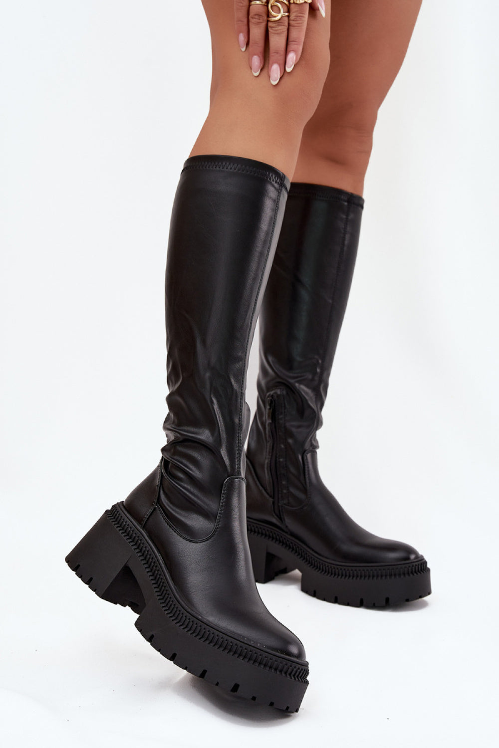 Step In Style Florinne Black Faux Leather Over The Knee Boots