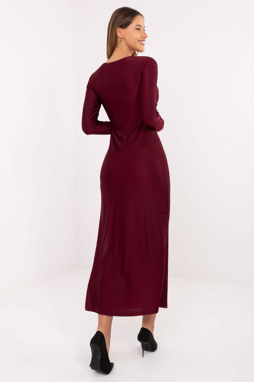 Italy Moda Burgundy Midi Evening Dress - view 3
