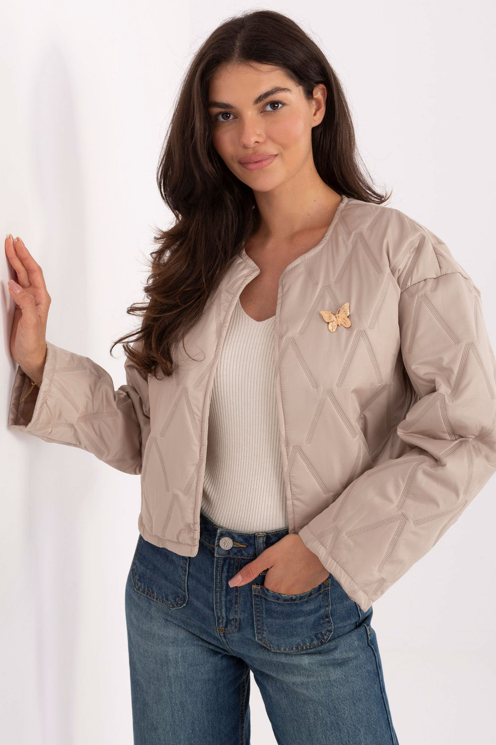 Rue Paris Beige Polyester Jacket