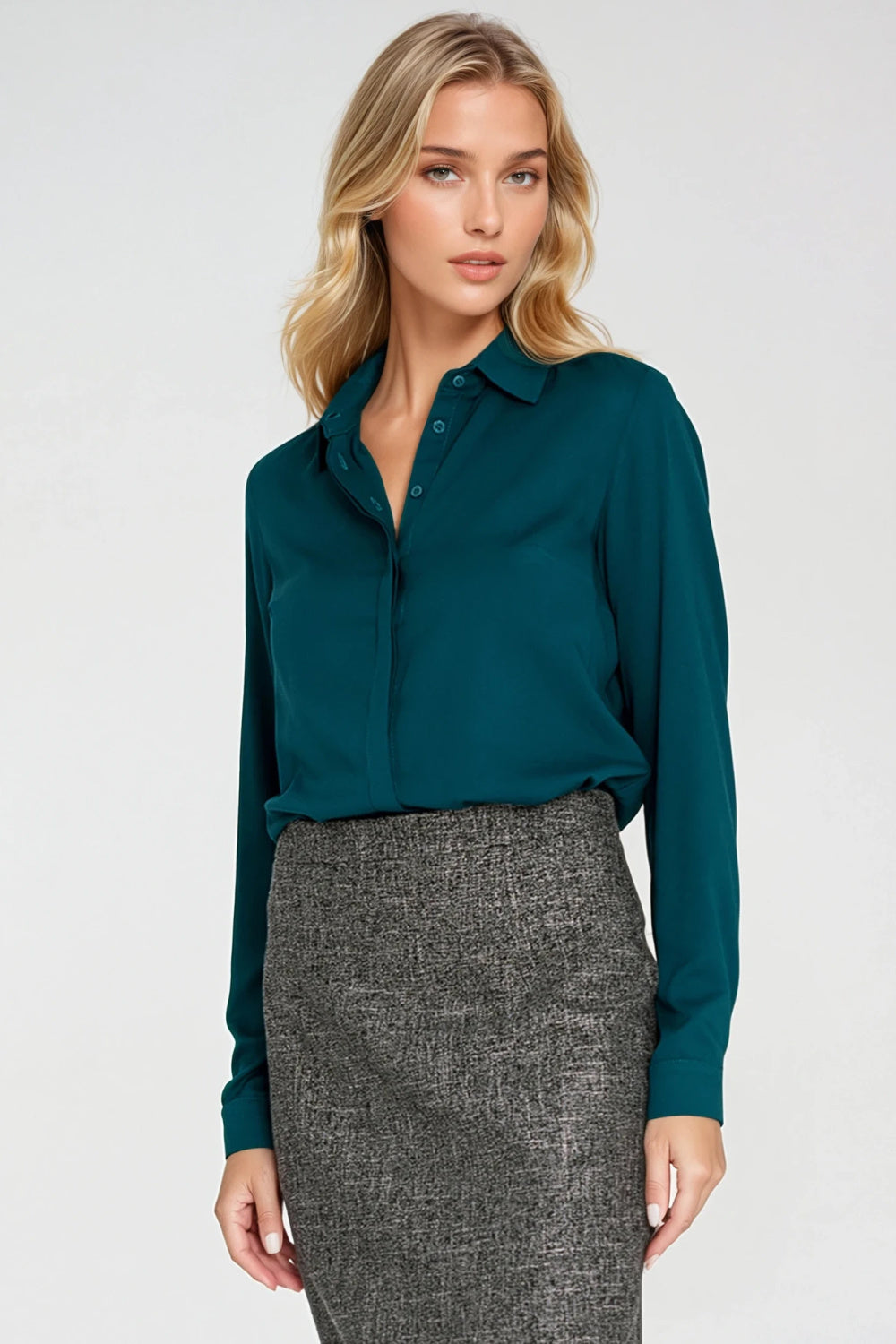Nife Emerald Pleated Long Sleeve Top
