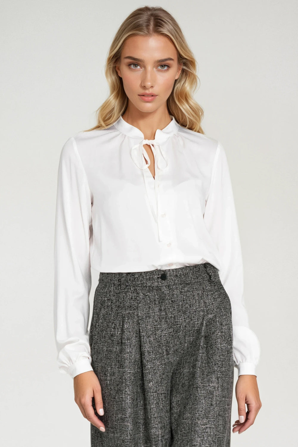 Nife Ecru Pleated Long Sleeve Top