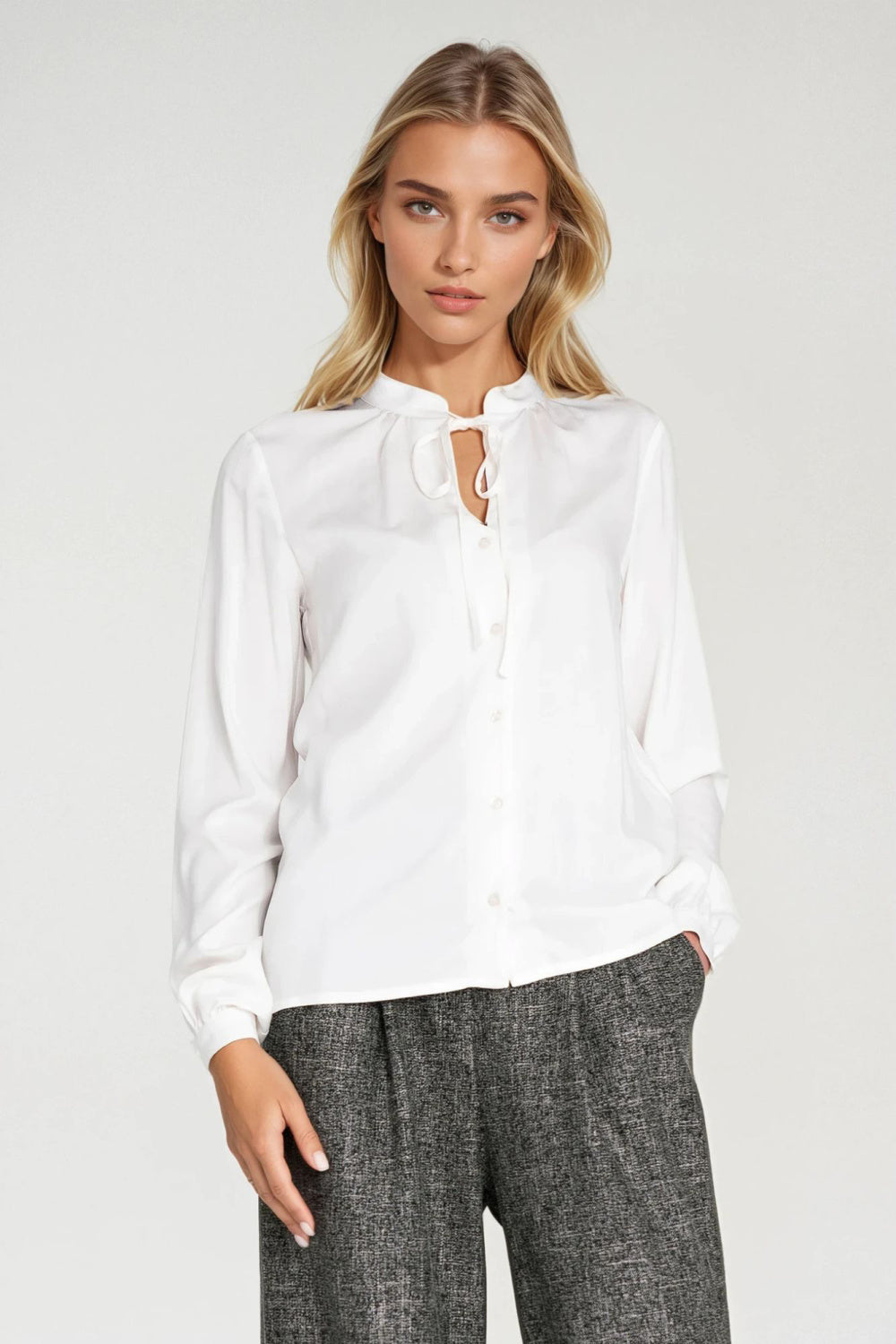 Nife Ecru Pleated Long Sleeve Top - view 4