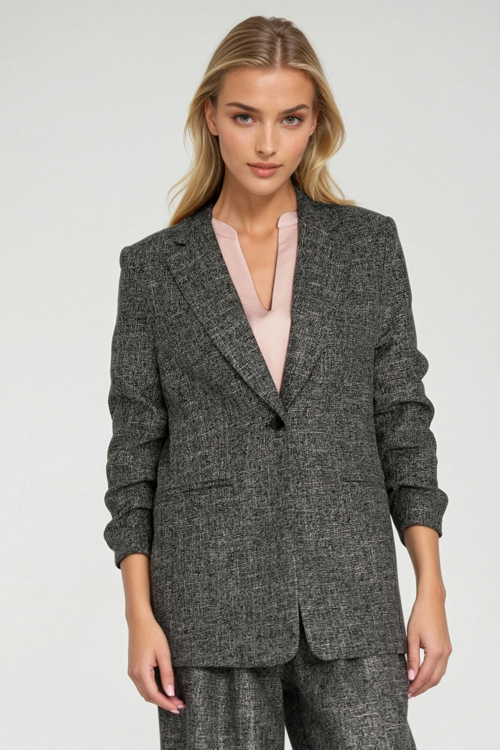 Nife Black Marl Pleated Jacket