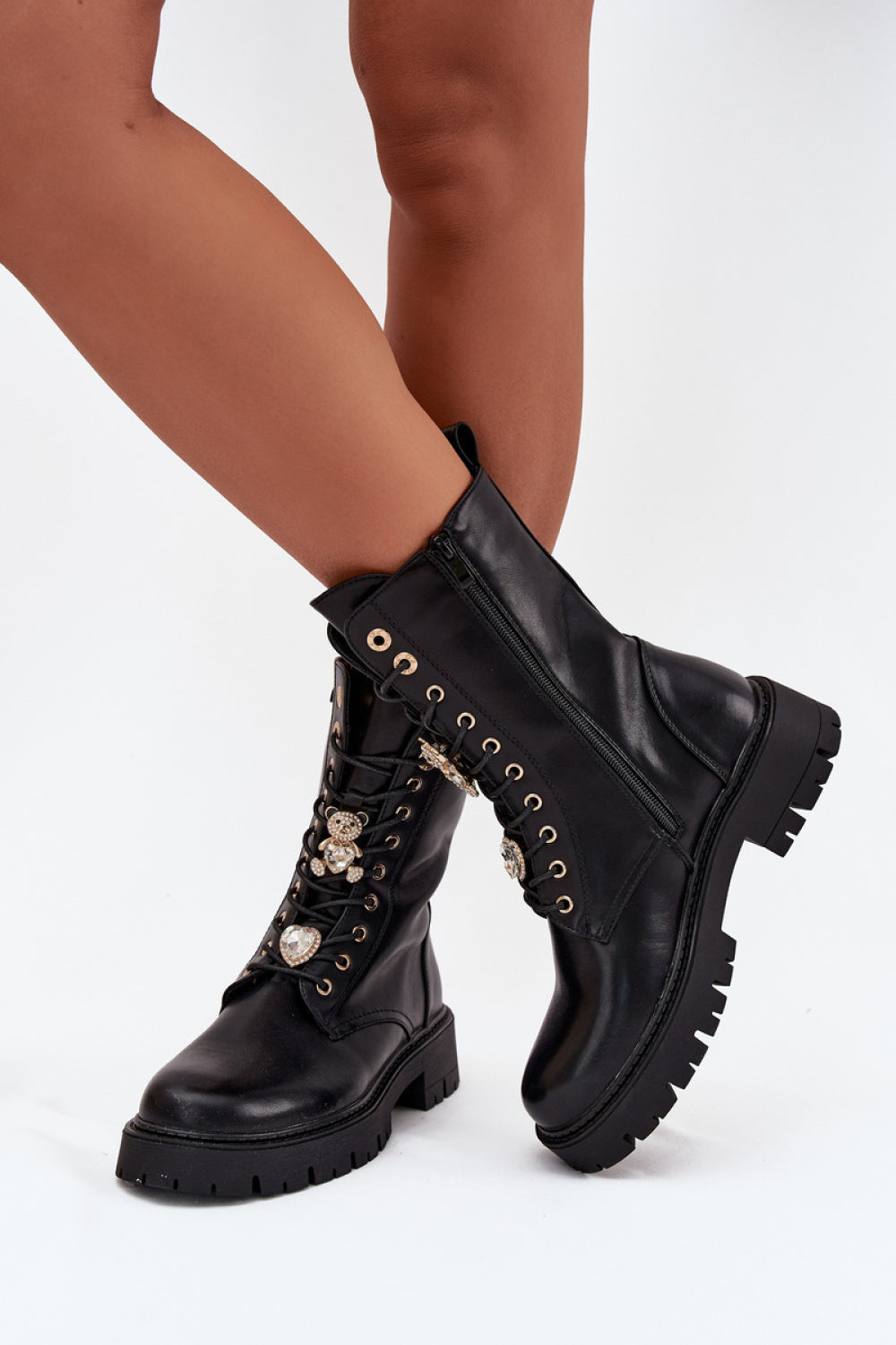 Step In Style Lomina Black Faux Leather Lace Up Ankle Boots